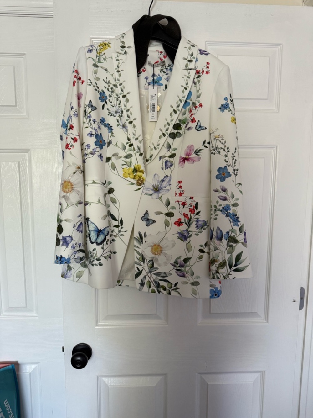 Alice + Olivia White Floral Blazer with Multicolor Botanical Print